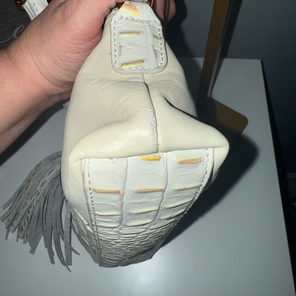 Sharif Cream Leather Clutch with Gold Lion Hardware - Picture 8 of 15